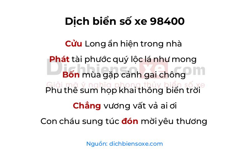 Dịch thơ biển số 98400