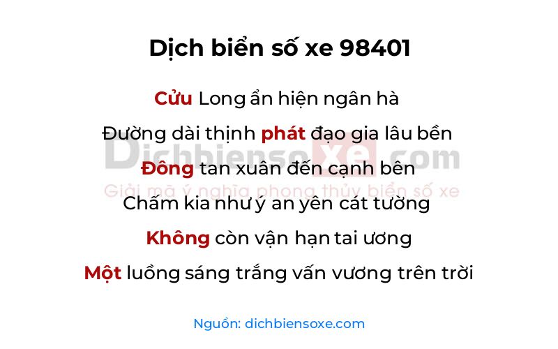 Dịch thơ biển số 98401