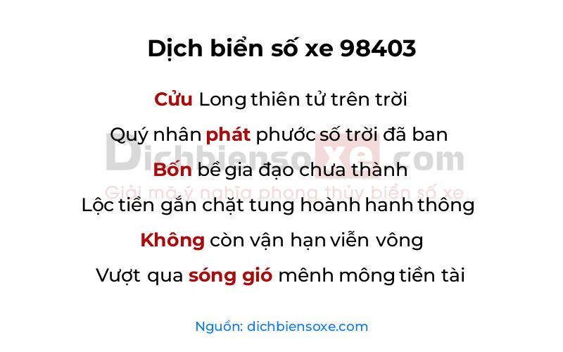 Dịch thơ biển số 98403