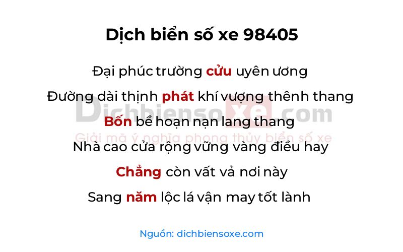 Dịch thơ biển số 98405