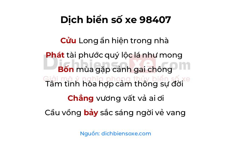 Dịch thơ biển số 98407