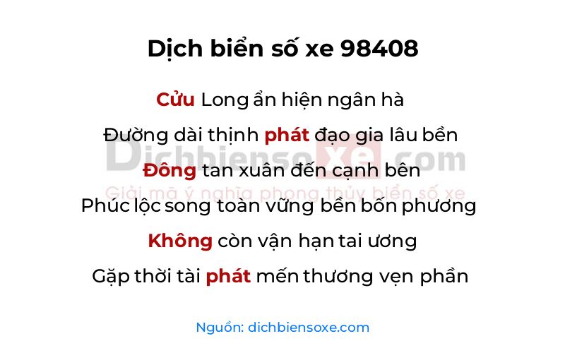 Dịch thơ biển số 98408