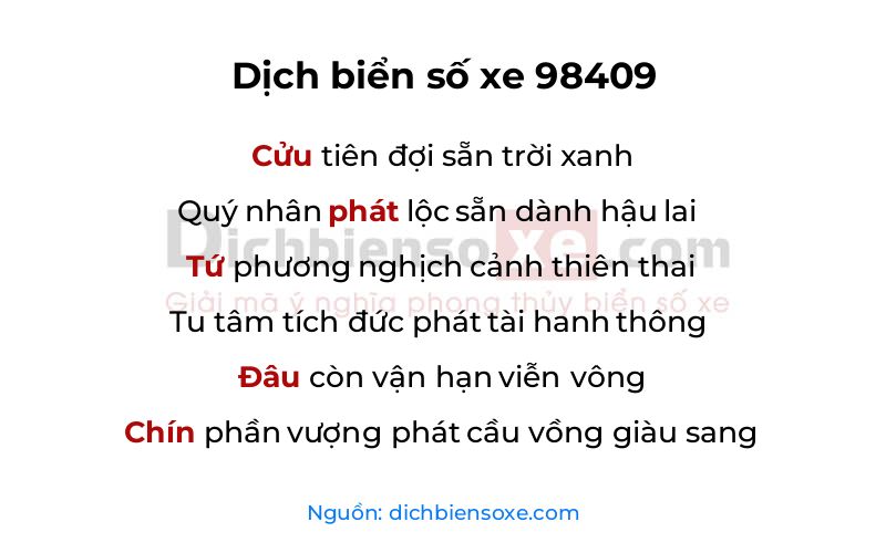 Dịch thơ biển số 98409