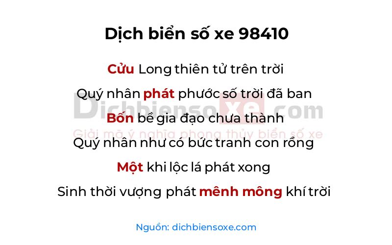 Dịch thơ biển số 98410