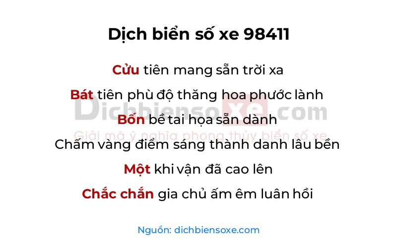 Dịch thơ biển số 98411
