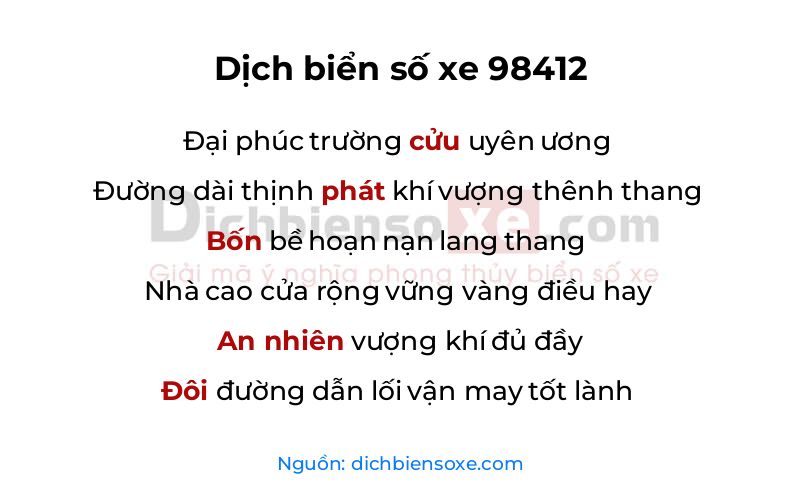 Dịch thơ biển số 98412