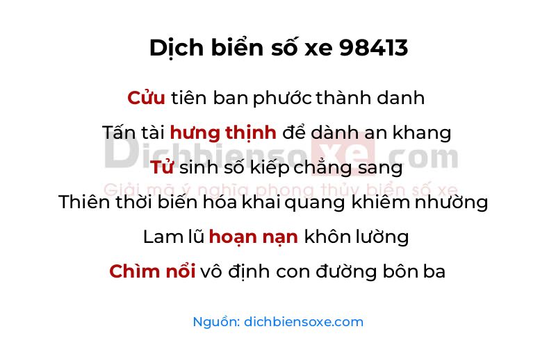 Dịch thơ biển số 98413