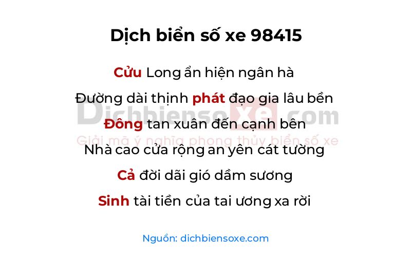 Dịch thơ biển số 98415