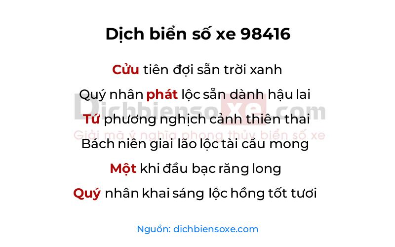Dịch thơ biển số 98416