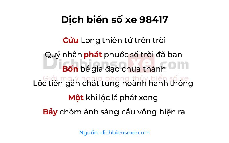 Dịch thơ biển số 98417