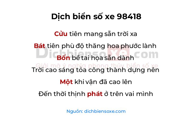 Dịch thơ biển số 98418