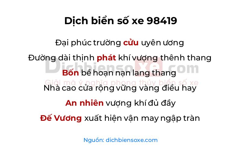 Dịch thơ biển số 98419