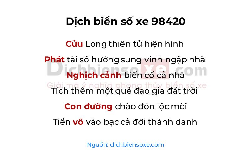 Dịch thơ biển số 98420