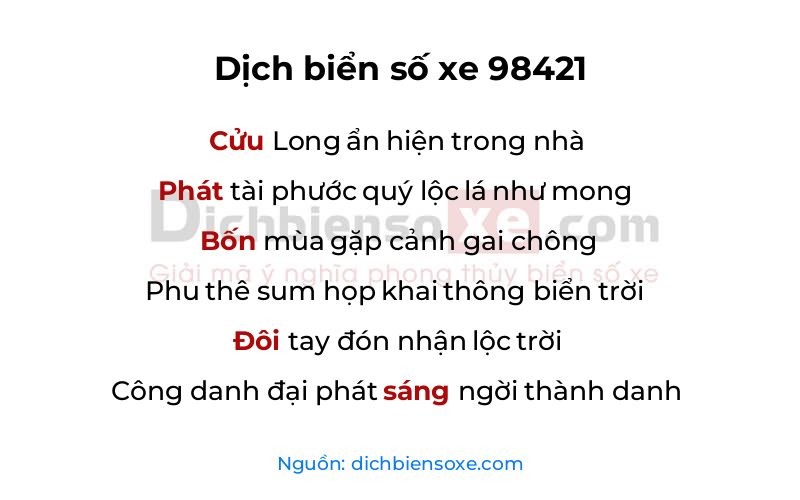 Dịch thơ biển số 98421