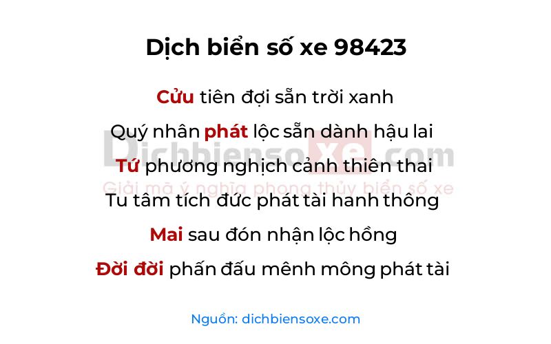 Dịch thơ biển số 98423