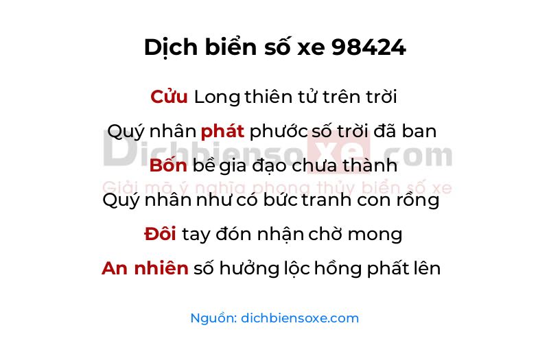 Dịch thơ biển số 98424