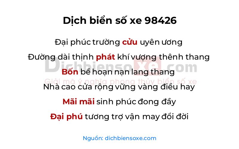 Dịch thơ biển số 98426