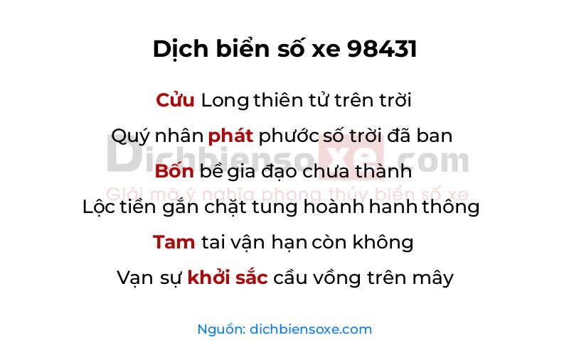 Dịch thơ biển số 98431