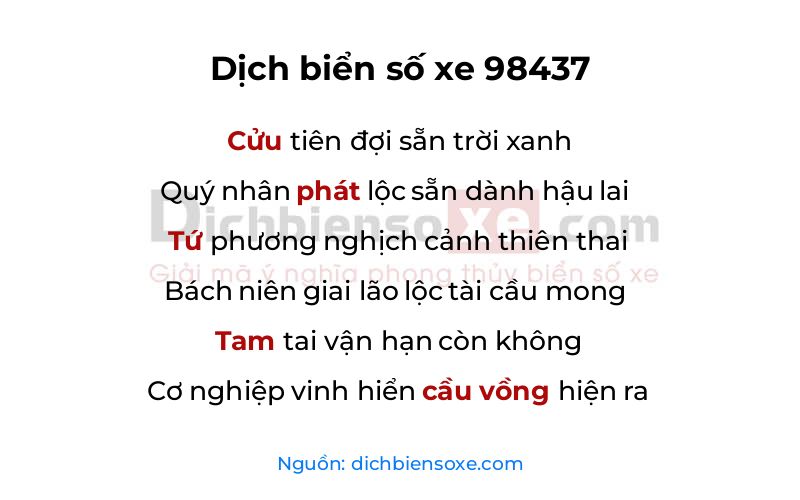 Dịch thơ biển số 98437