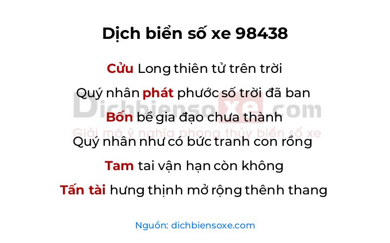 Dịch thơ biển số 98438
