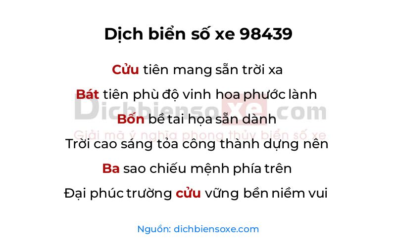 Dịch thơ biển số 98439