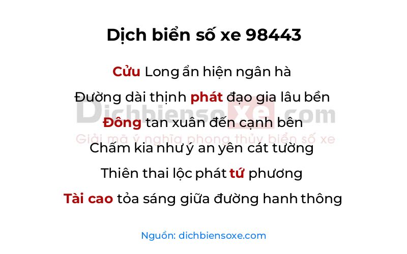 Dịch thơ biển số 98443
