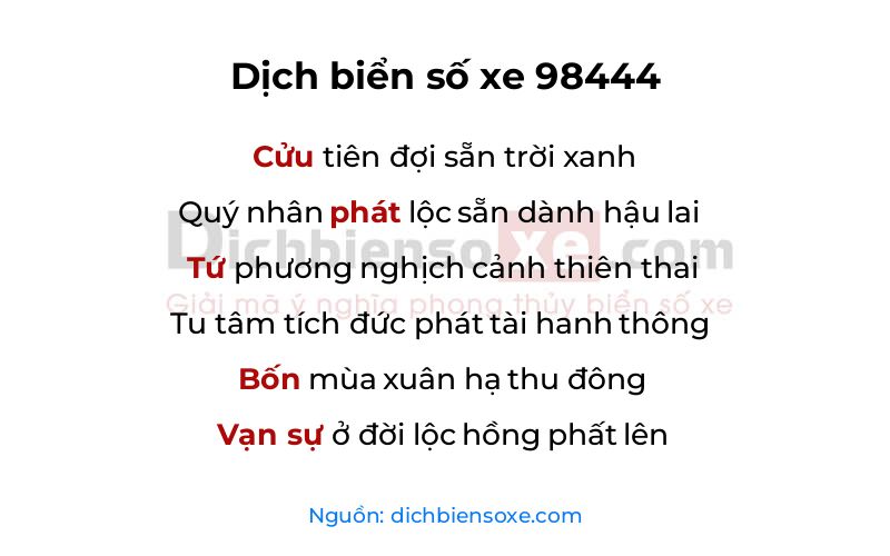 Dịch thơ biển số 98444