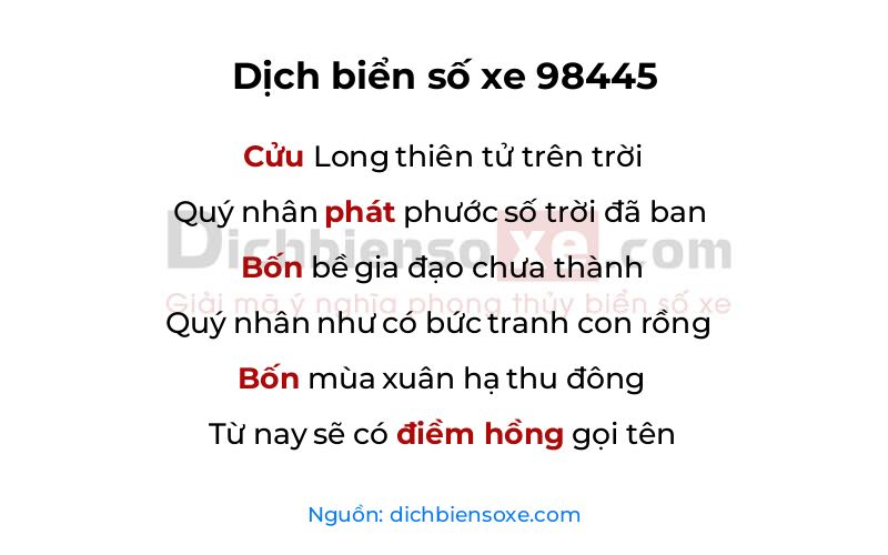 Dịch thơ biển số 98445