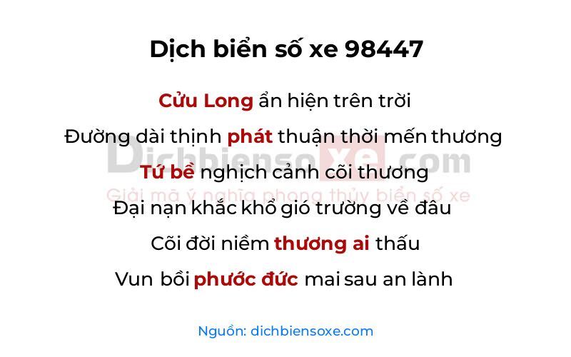 Dịch thơ biển số 98447