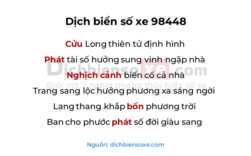 Dịch thơ biển số 98448