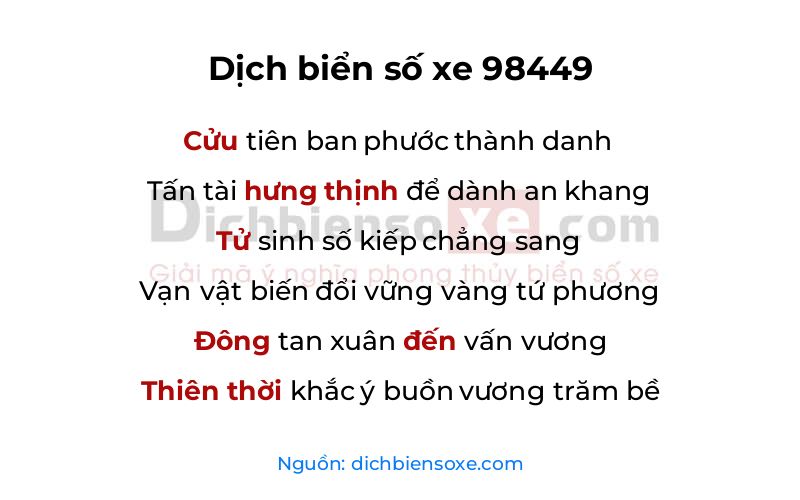 Dịch thơ biển số 98449