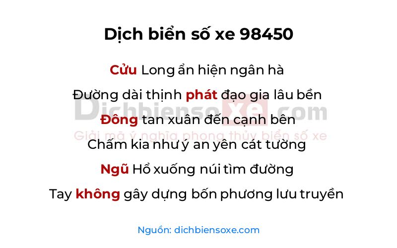 Dịch thơ biển số 98450