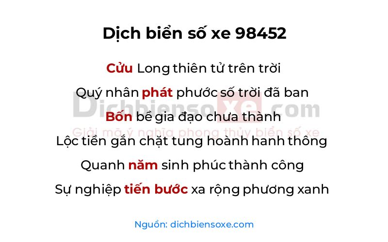 Dịch thơ biển số 98452