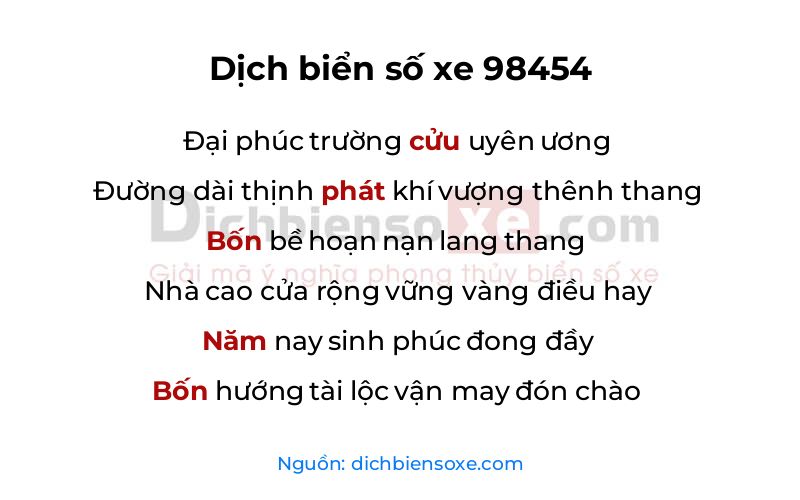Dịch thơ biển số 98454