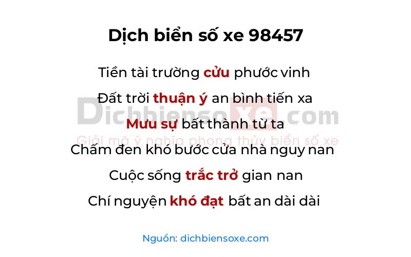 Dịch thơ biển số 98457