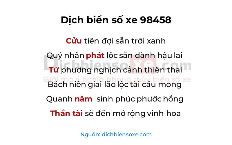 Dịch thơ biển số 98458