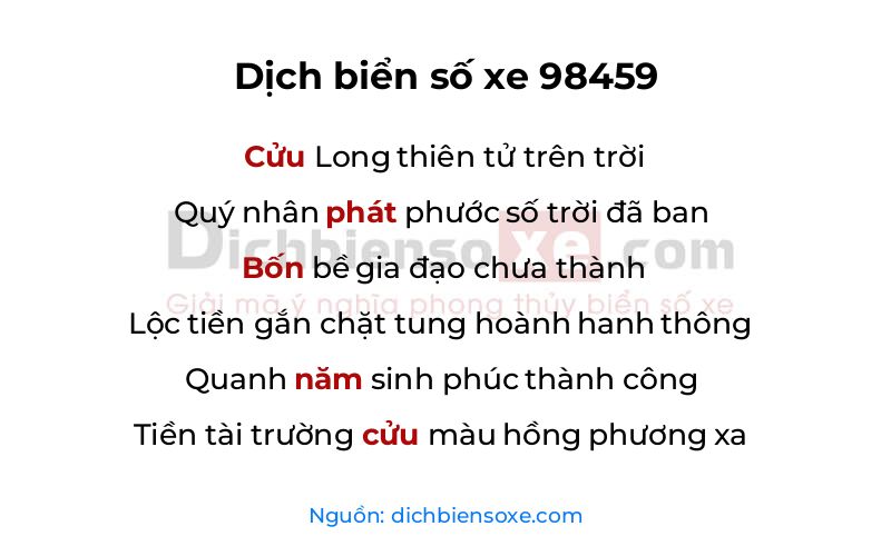 Dịch thơ biển số 98459