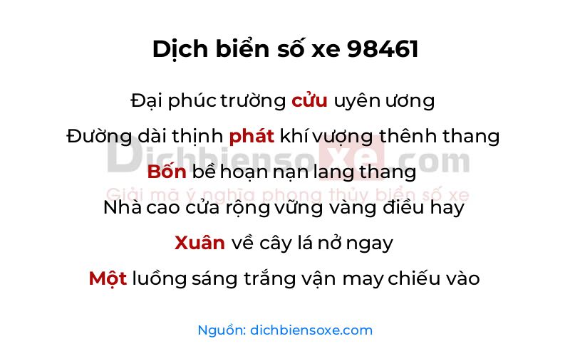 Dịch thơ biển số 98461