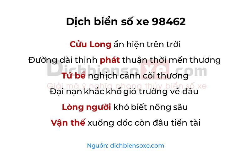 Dịch thơ biển số 98462
