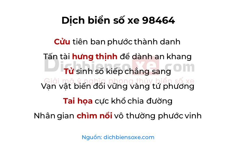 Dịch thơ biển số 98464