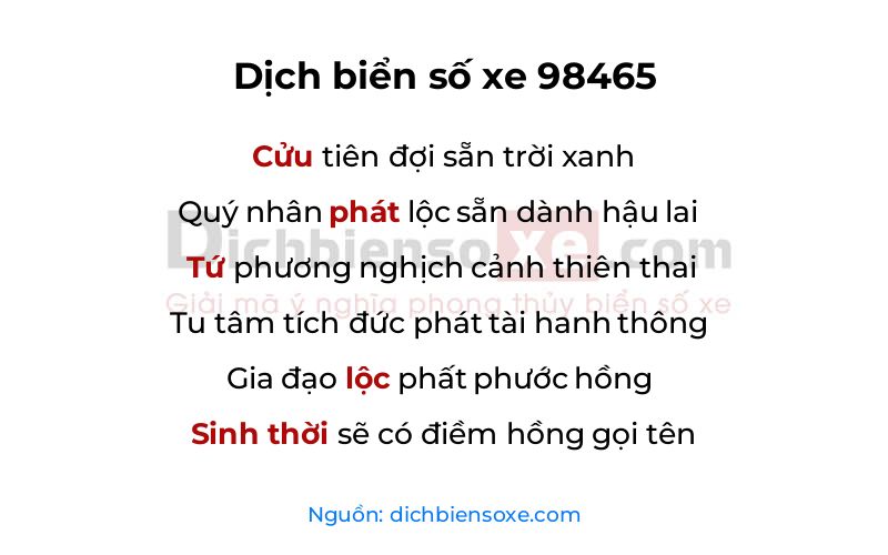 Dịch thơ biển số 98465