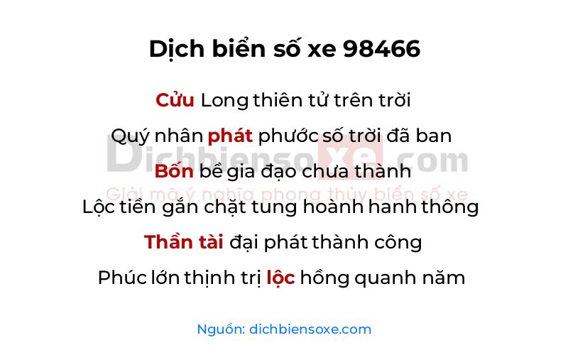 Dịch thơ biển số 98466