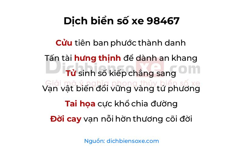 Dịch thơ biển số 98467