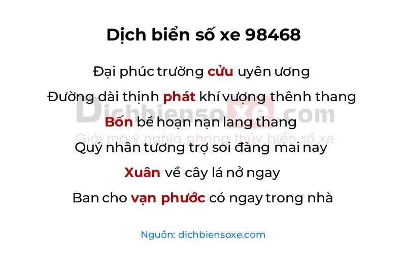 Dịch thơ biển số 98468