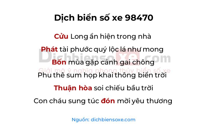 Dịch thơ biển số 98470