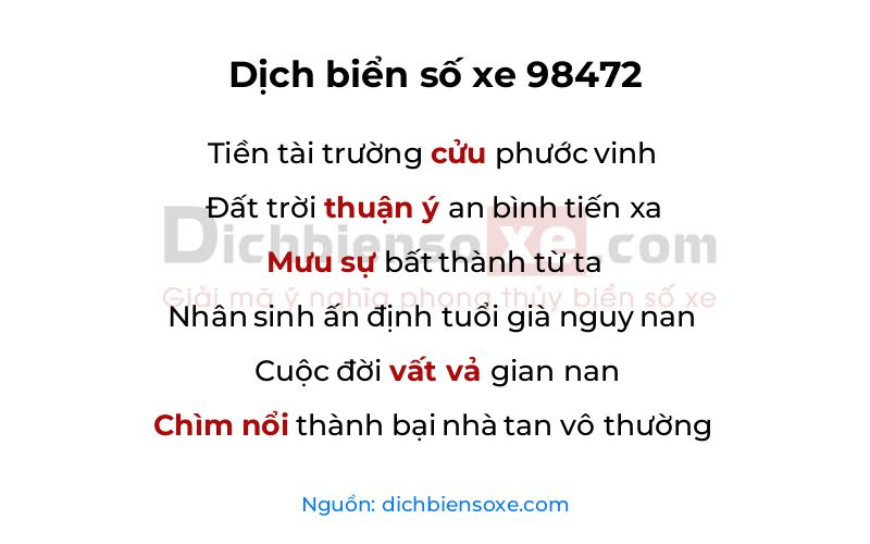 Dịch thơ biển số 98472