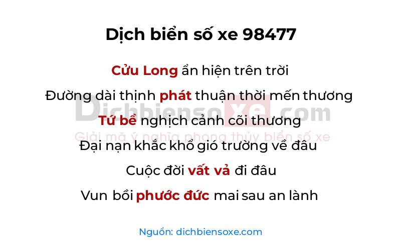 Dịch thơ biển số 98477