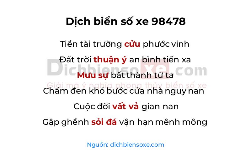 Dịch thơ biển số 98478