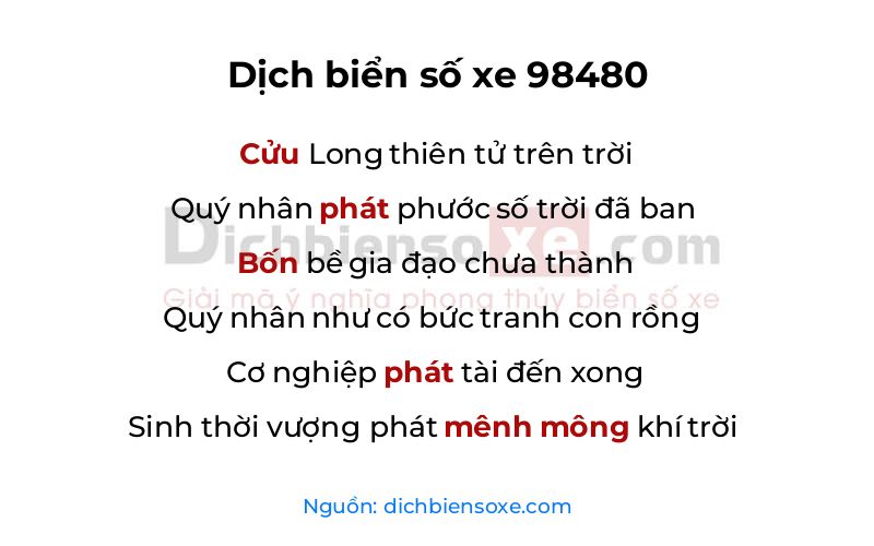 Dịch thơ biển số 98480