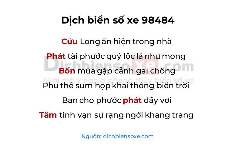 Dịch thơ biển số 98484